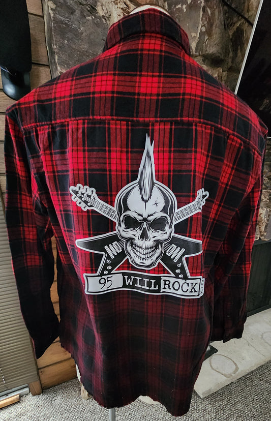 95 WIIL Rock Flying V-Skull Cross Red Flannel