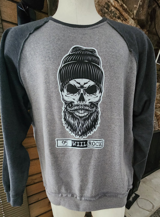 95 WIIL Rock Hipster Skull Head with Beanie Crew Sweatshirt