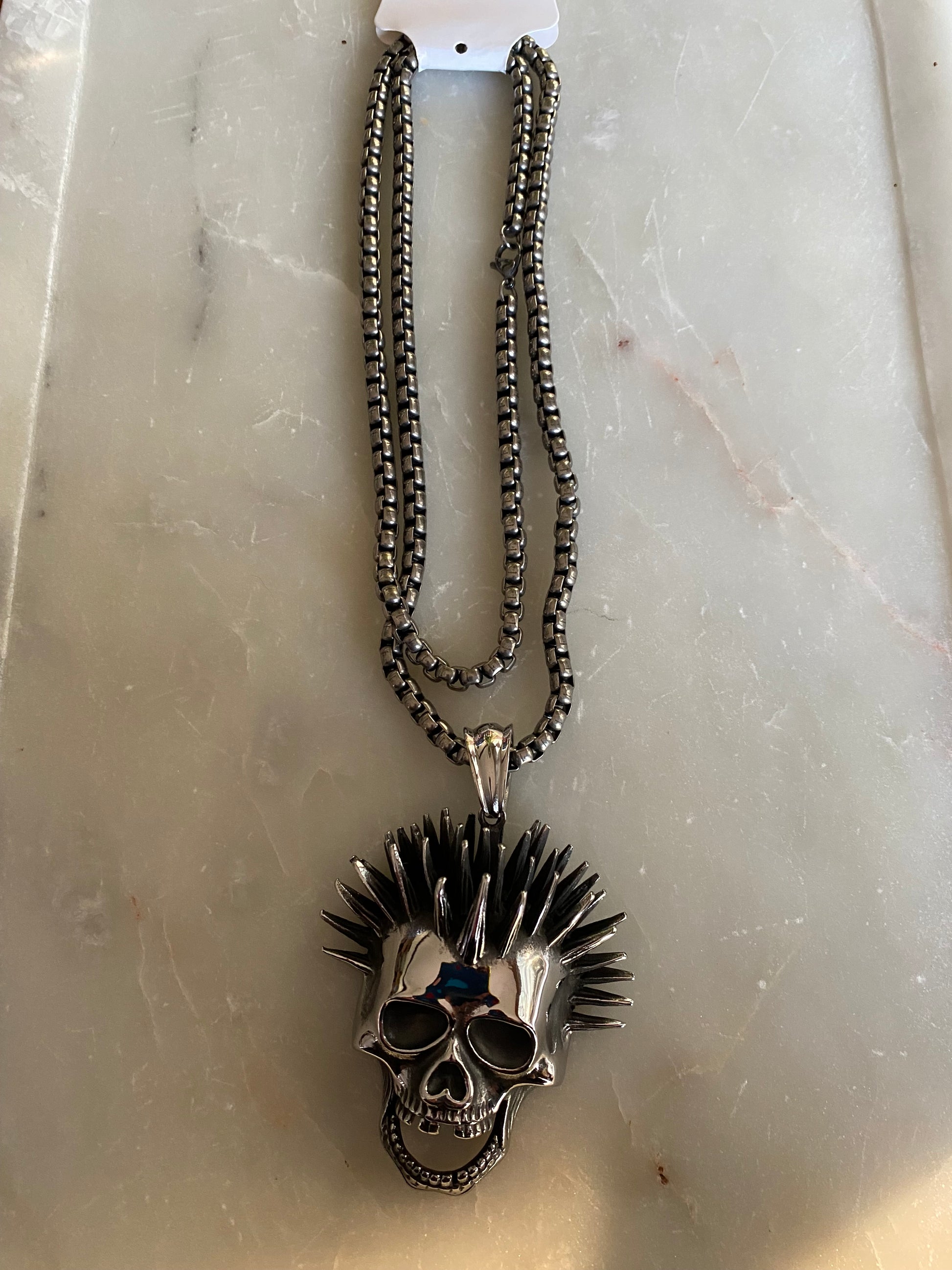 Spiked Hair Skully Necklace