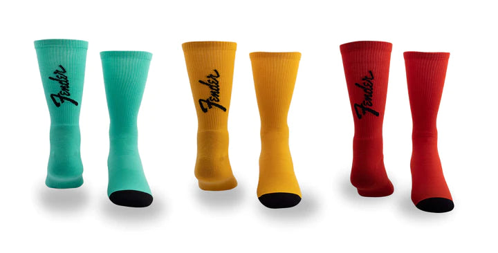 Fender Guitar Socks - Colored 3 pack - LARGE SIZE (MEN 9-12 WOMEN 11-14)